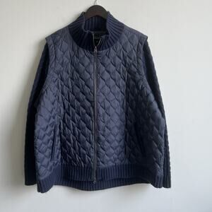 Talbots Quilted Full Zip Jacket Navy Blue Size 3X Sweater Sleeves